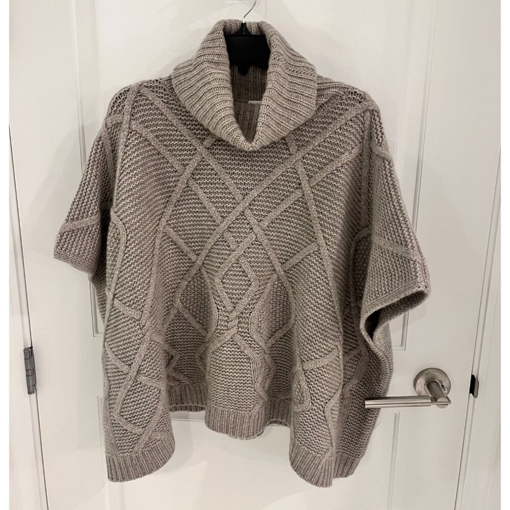 TSE 100% Cashmere Thick Chunky Cable Knit Turtleneck Poncho Sweater M/L